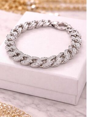 Forever 21 silver-toned iced Cuban link chain bracelet
